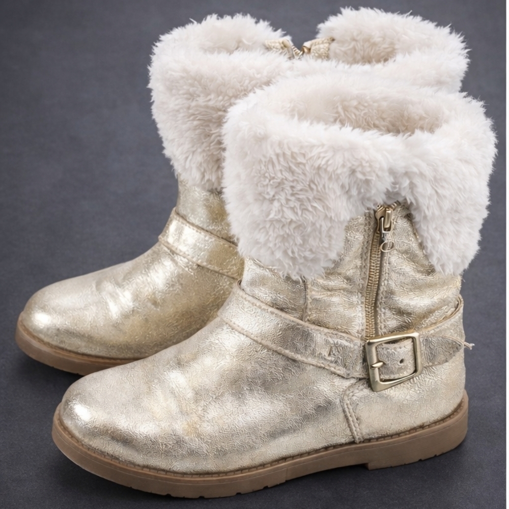 Guess Gold Distressed Leather And Fur Boots. See All Pics